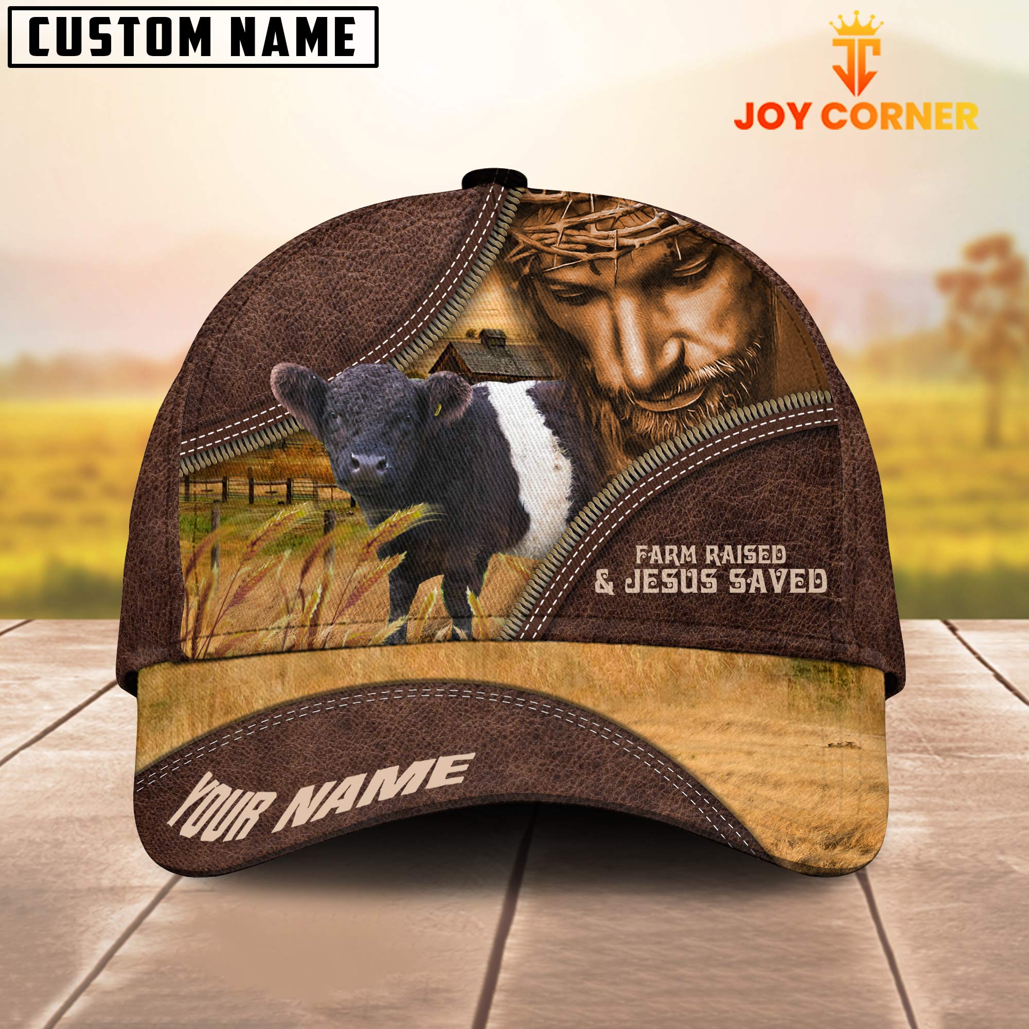 Belted Galloway Farm & Jesus Customized Name Cap