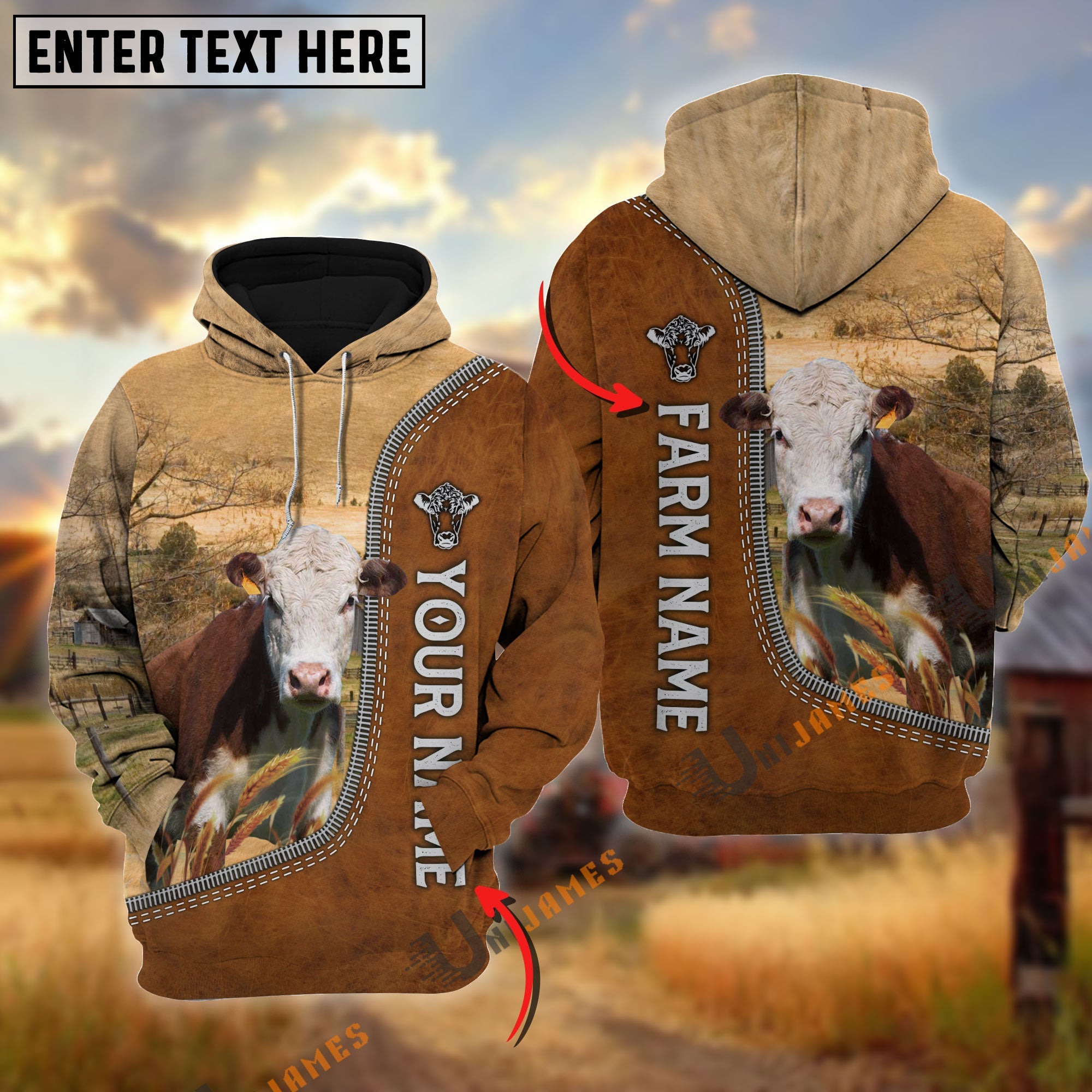 Hereford Farming Happiness Personalized Name 3D Hoodie