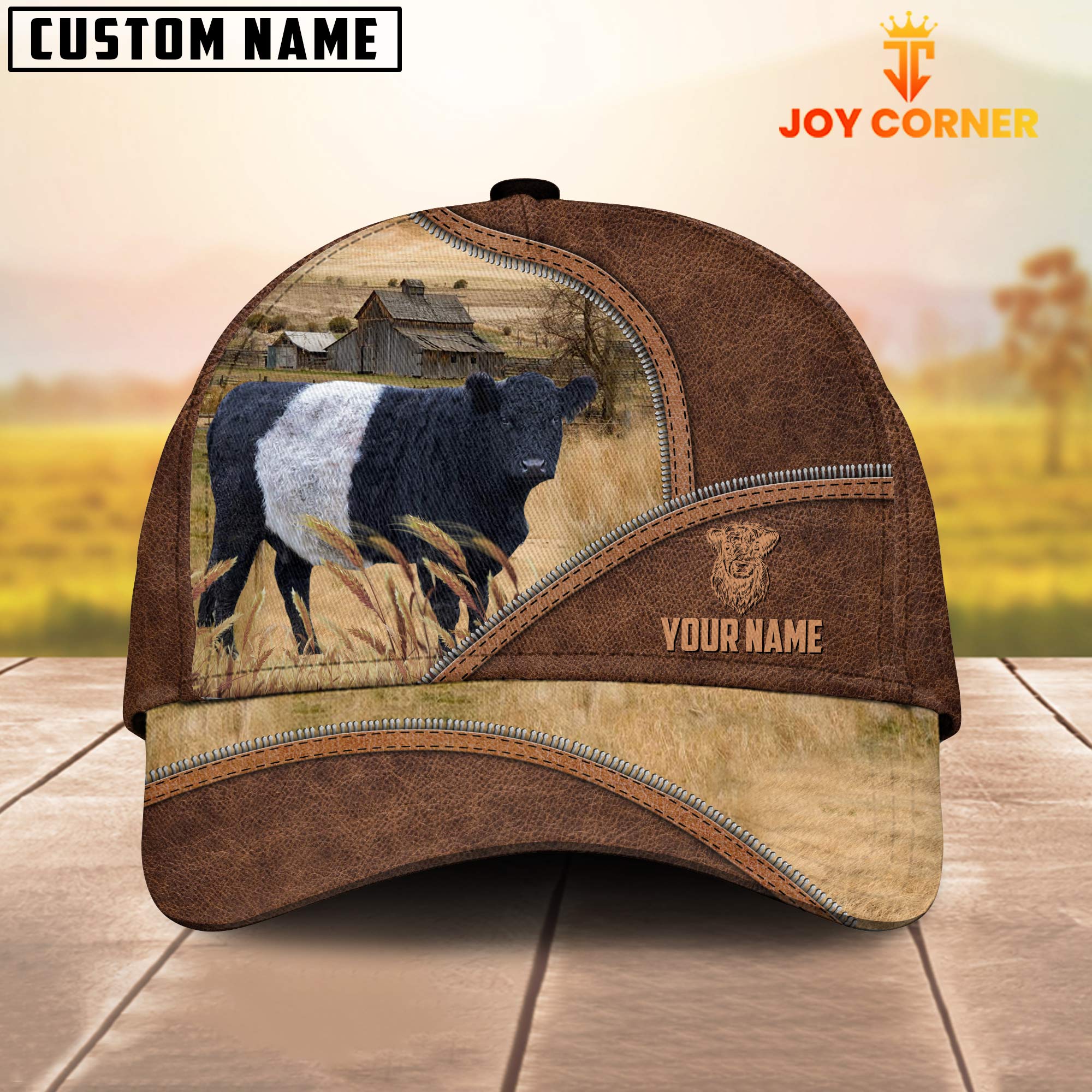 Belted Galloway Zipper Leather Pattern Customized Name Cap
