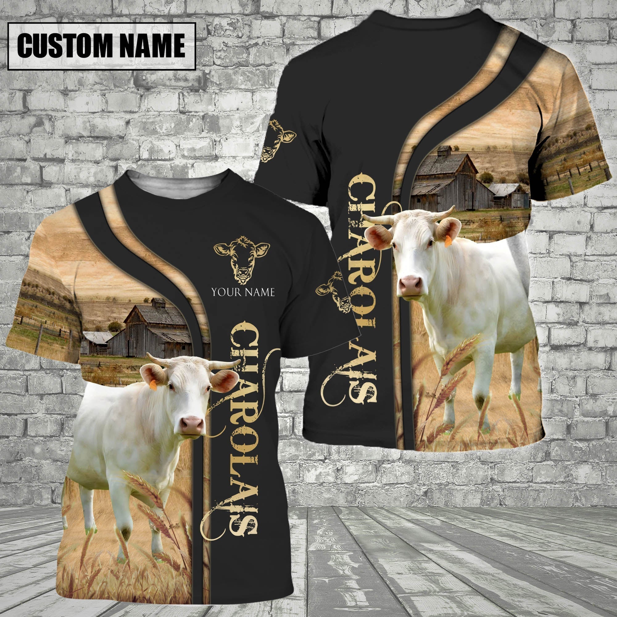 Customized Name Name Charolais On The Farm 3D T - Shirt 2023