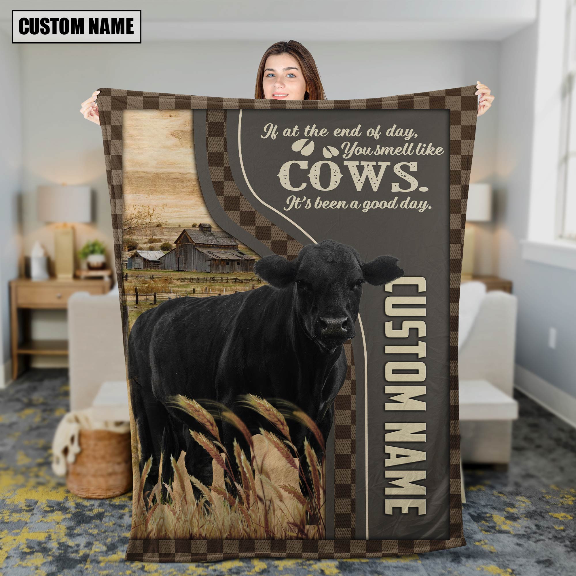 Personalized Name Black angus A Good Day Blanket