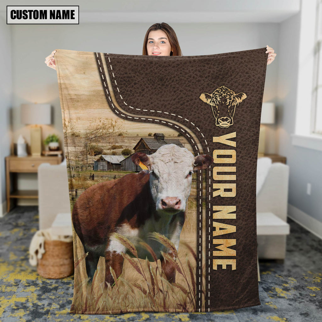 Personalized Name Hereford Leather Pattern Blanket