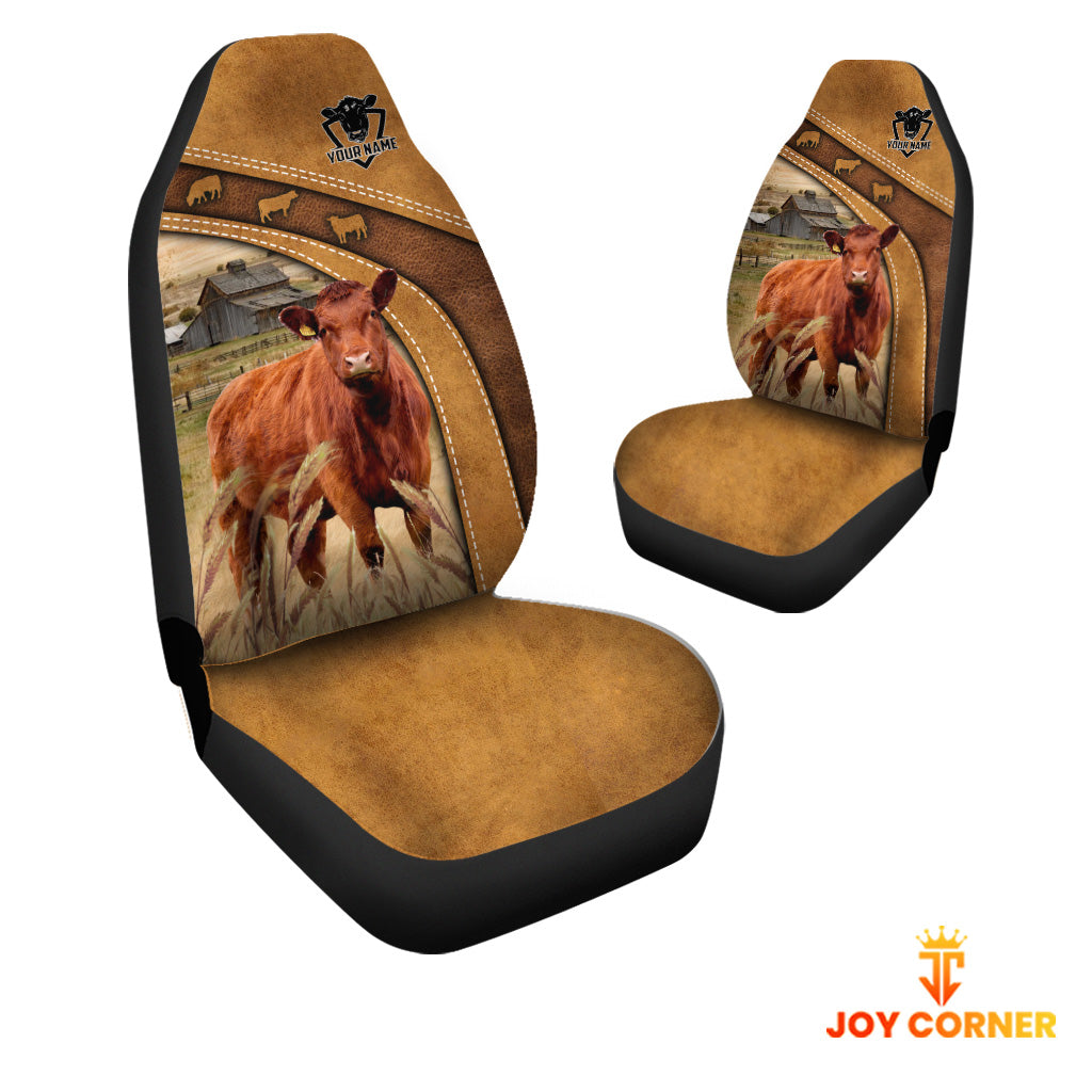 Red Angus Pattern Customized Name 3D Car Seat Cover Set (2PCS)