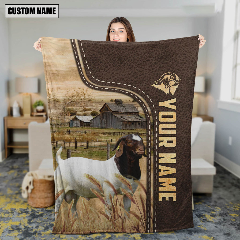 Personalized Name Boer Goats Leather Pattern Blanket