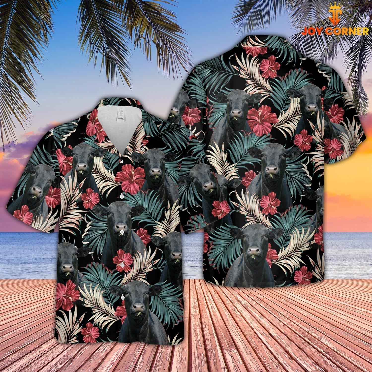 Black Angus Dark Red Flowers Pattern Hawaiian Shirt