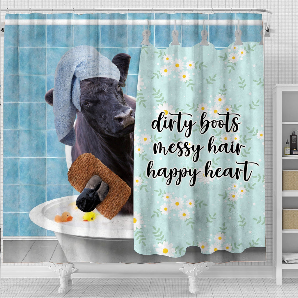 Belted Galloway Dirty Boots, Messy Hair, Happy Heart  3D Shower Curtain