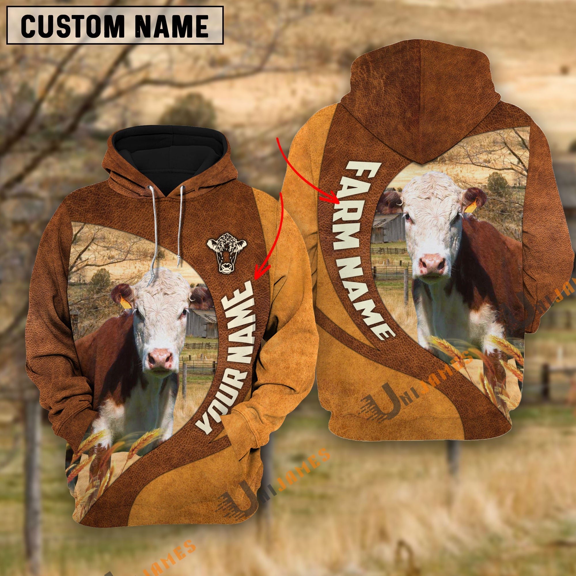 Hereford Farming Life Personalized Name 3D Hoodie
