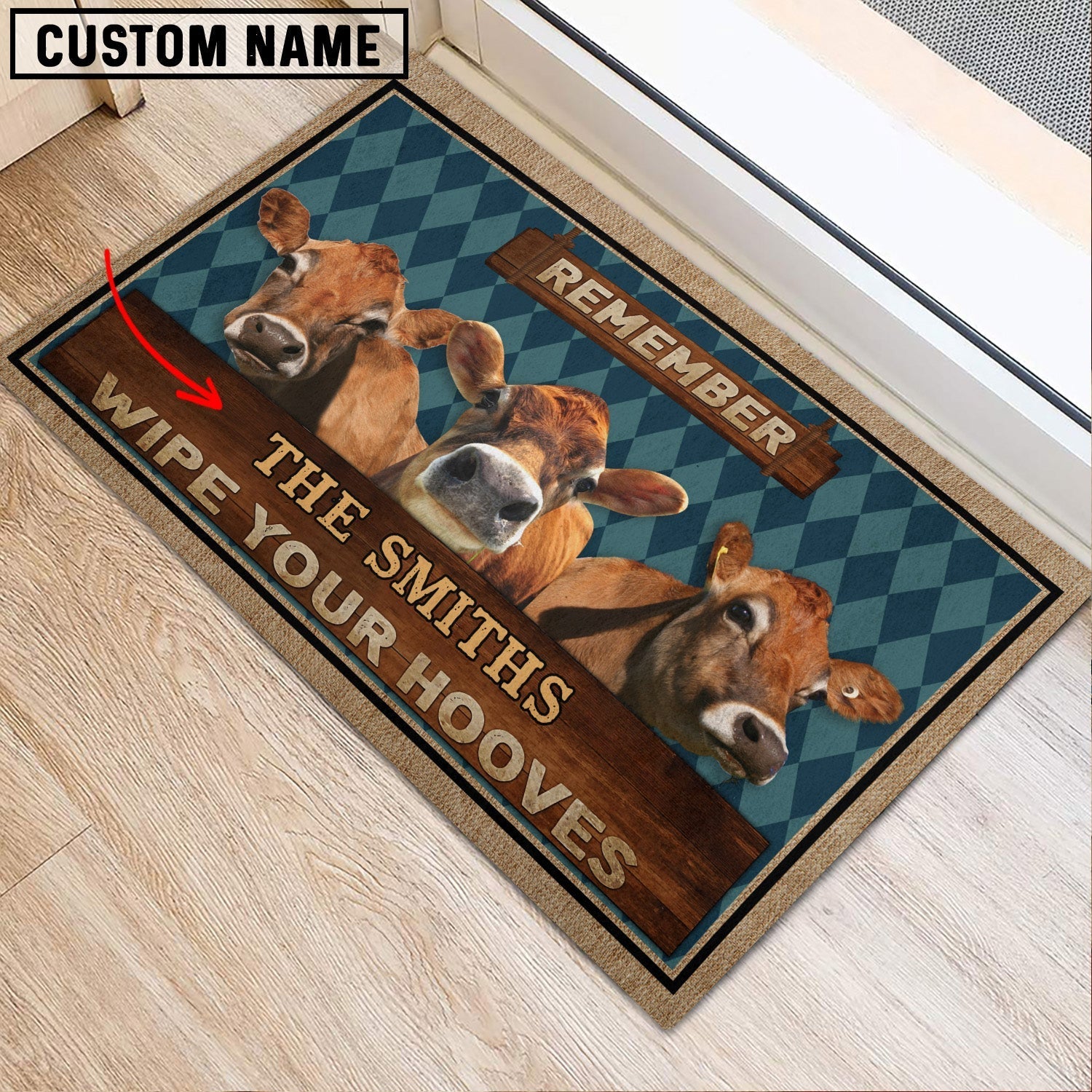 Jersey Wipe Your Hooves Custom Name Doormat