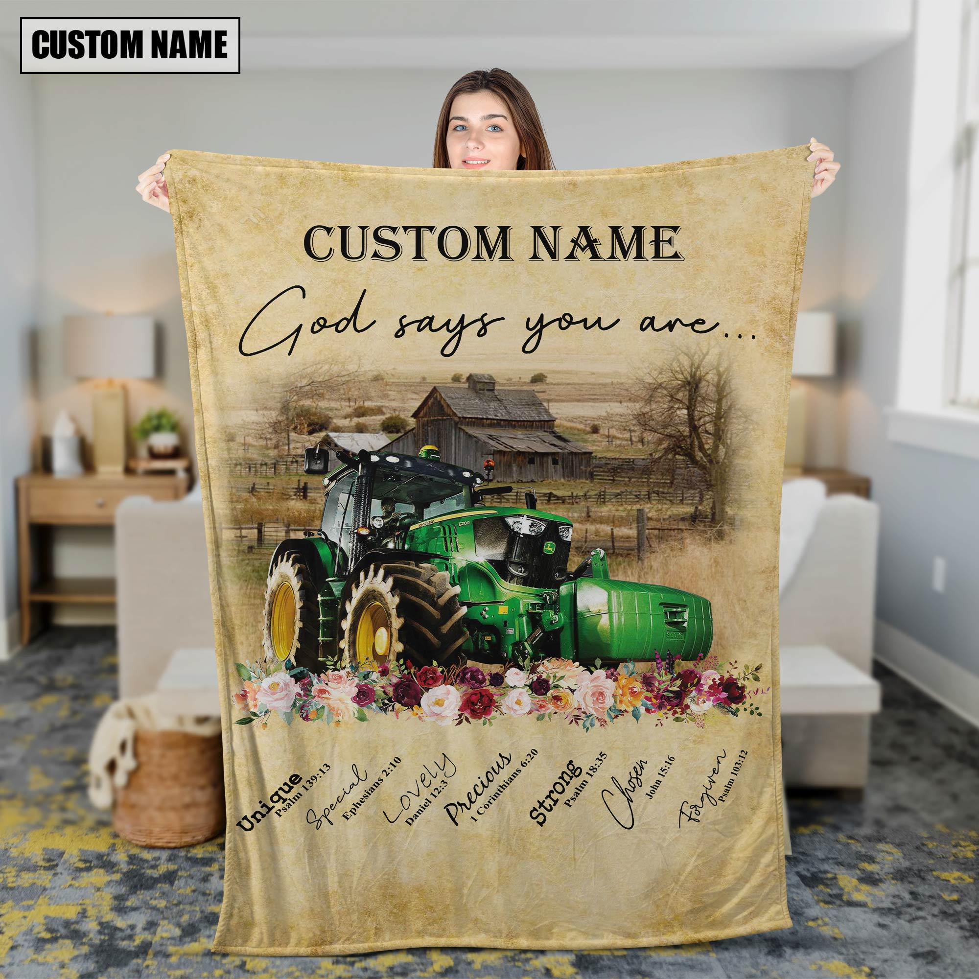 God Says You Are - Personalized Name Tractor Blanket