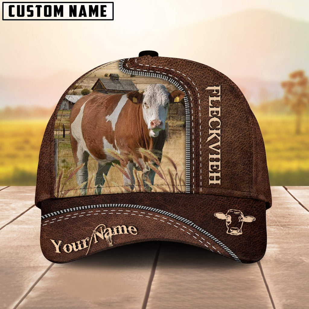 Fleckvieh Customized Name Leather Pattern Cap