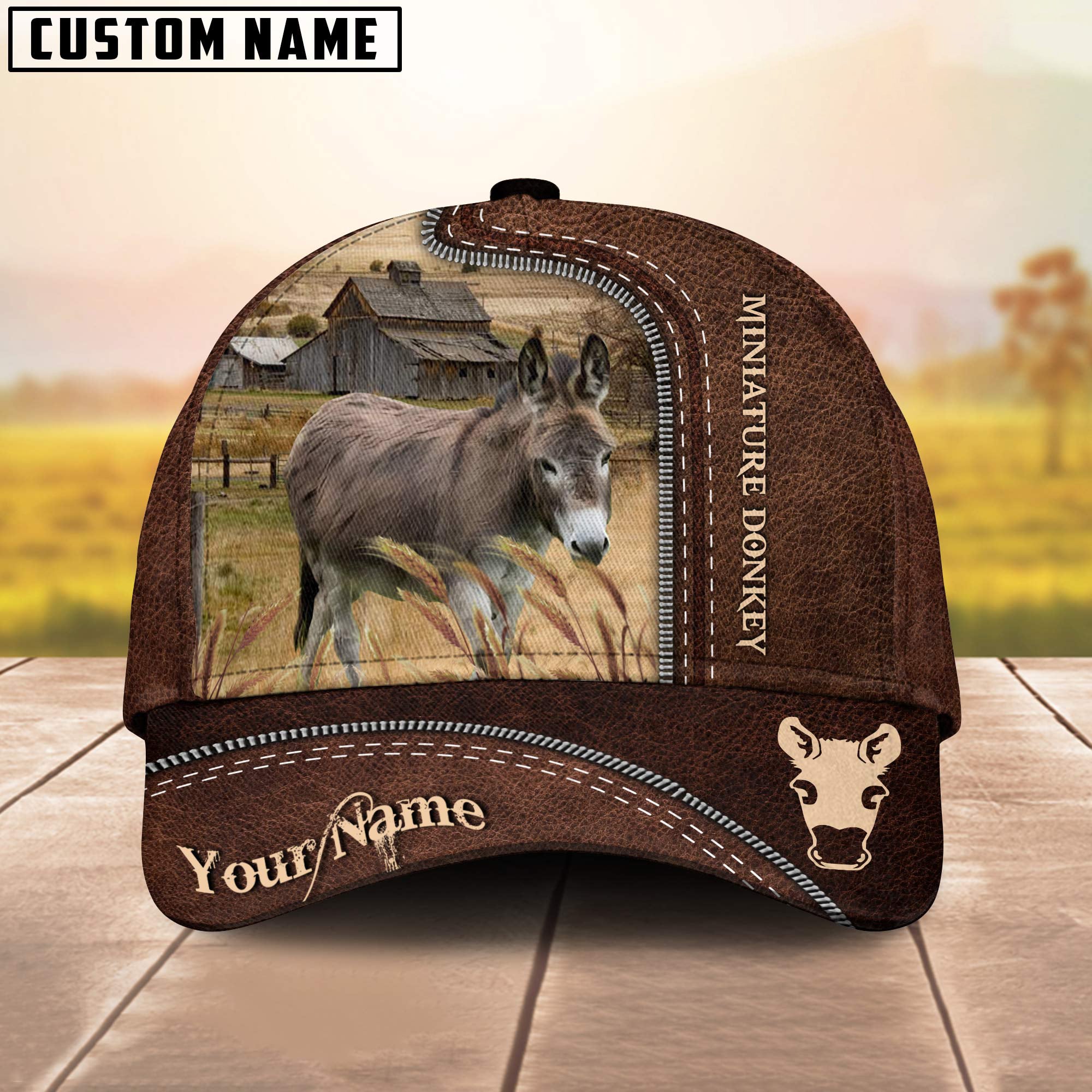 Miniature Donkey Customized Name Leather Pattern Cap