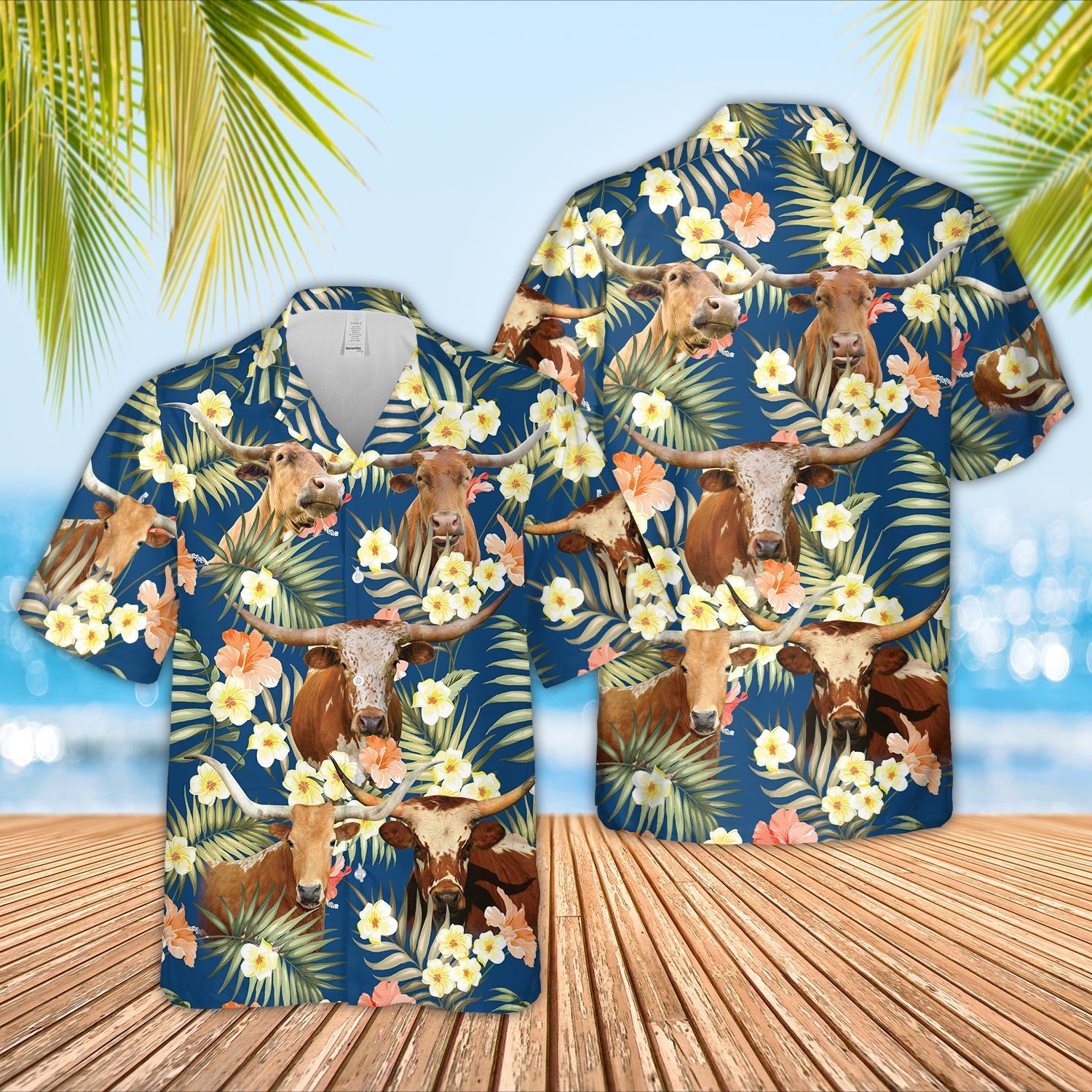 Unique Texas Longhorn Summer Blue Floral 3D Hawaiian Shirt