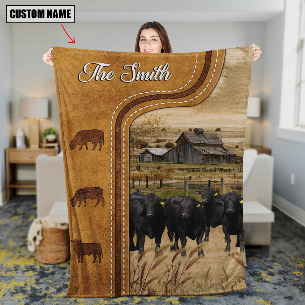 Personalized Brangus Cattle In Field Farmhouse Blanket