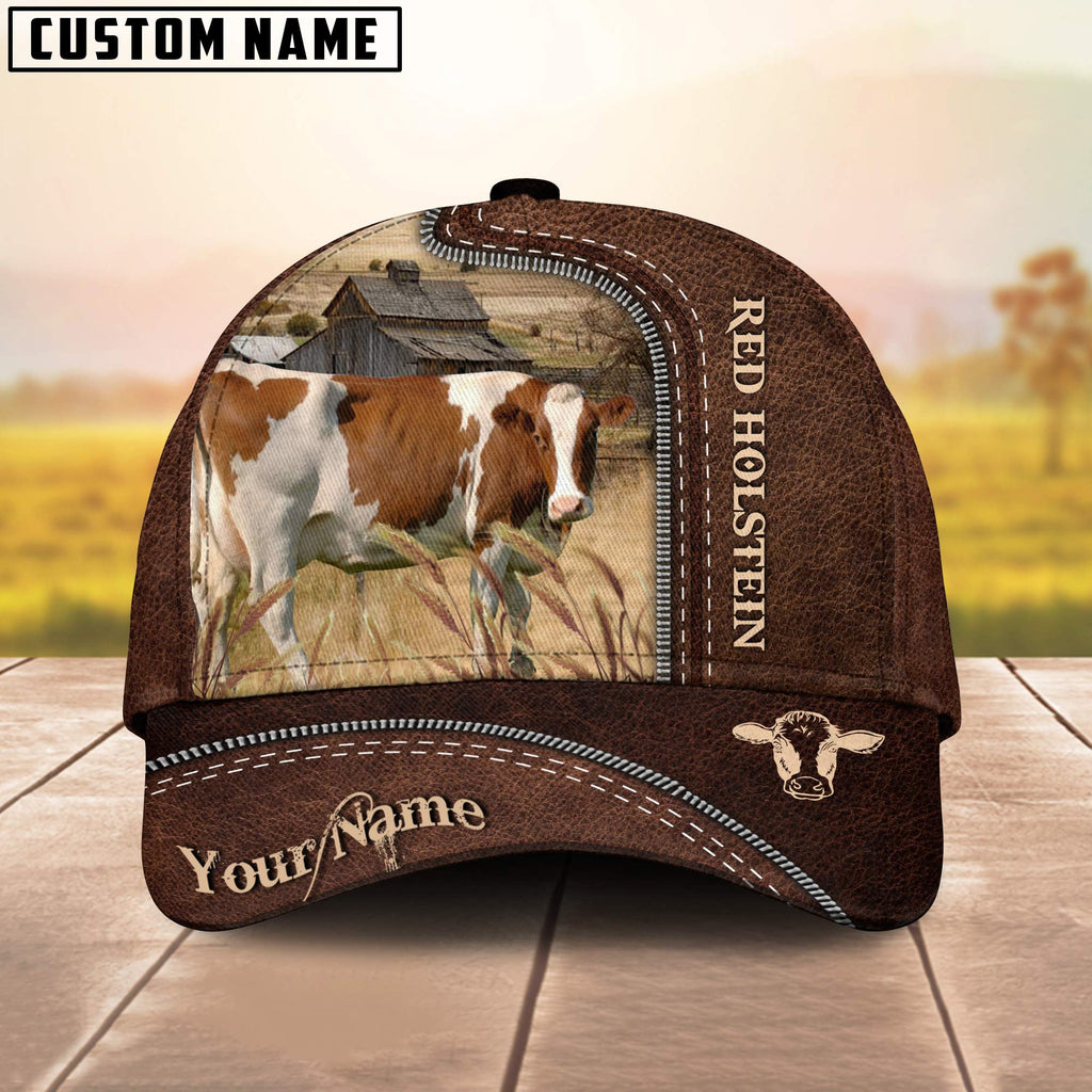 Red Holstein Customized Name Leather Pattern Cap