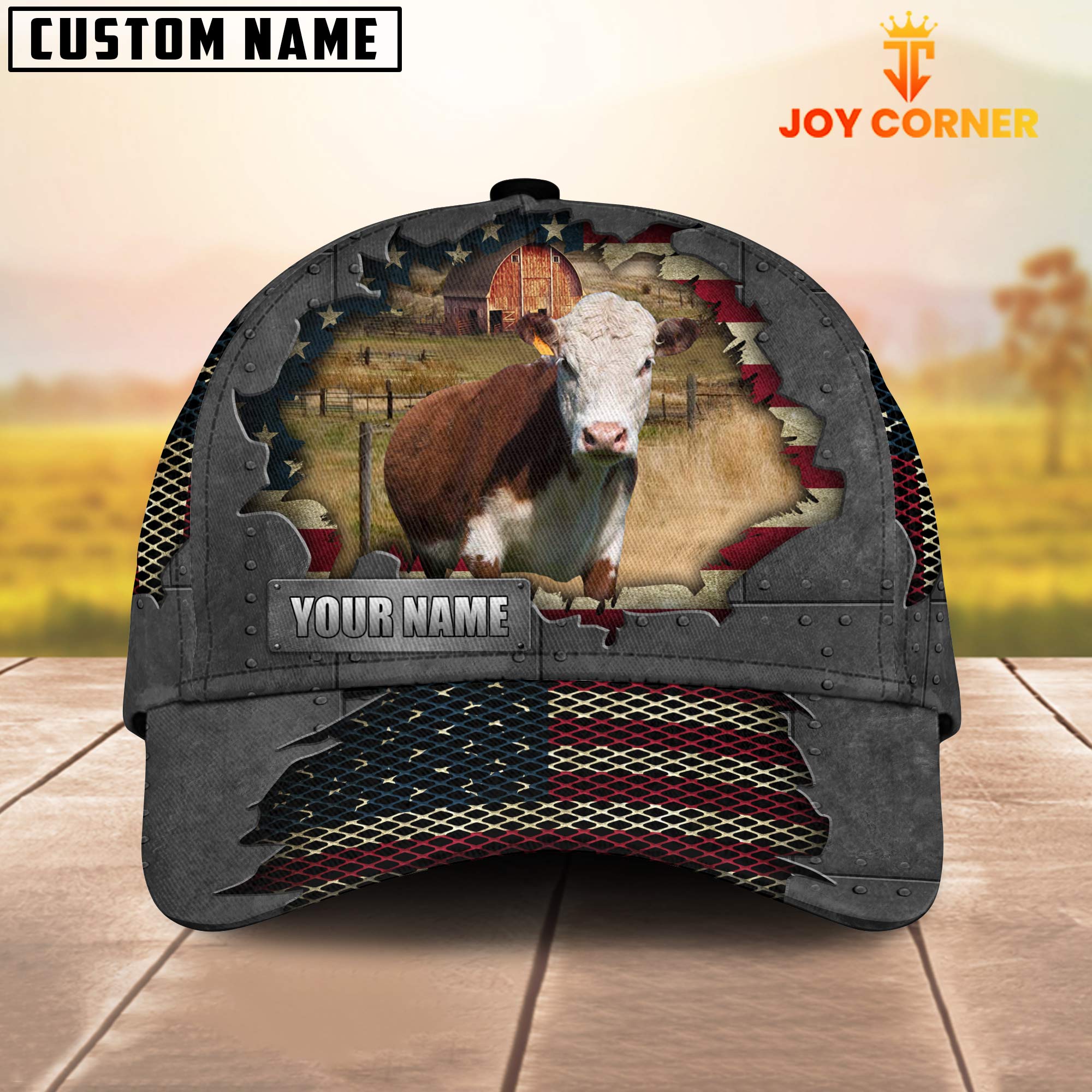 Hereford Customized Name US Flag Net Cap
