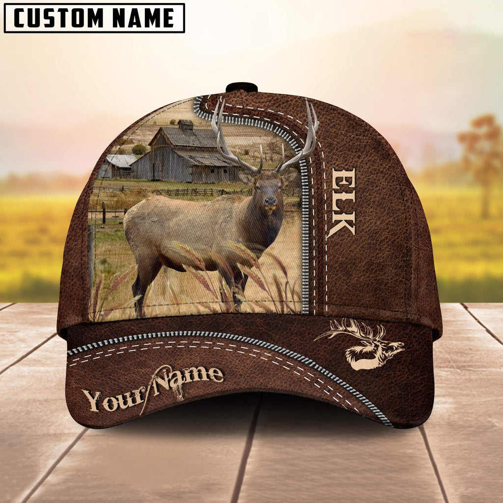Elk Customized Name Leather Pattern Cap
