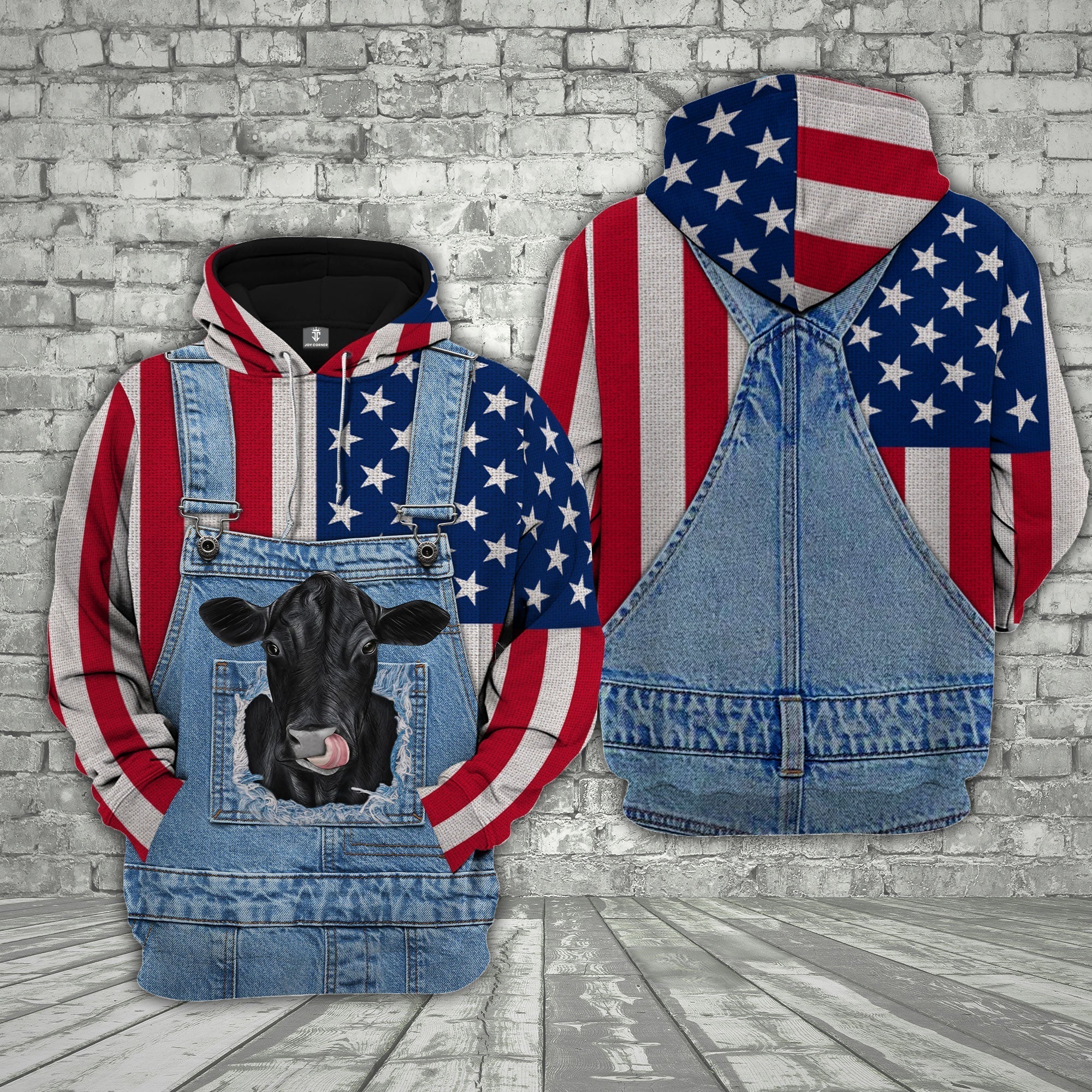 Black Angus Cattle US Flag Farm Personalized 3D Hoodie