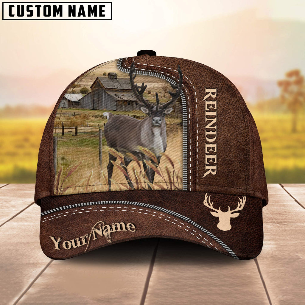 Reindeer Customized Name Leather Pattern Cap