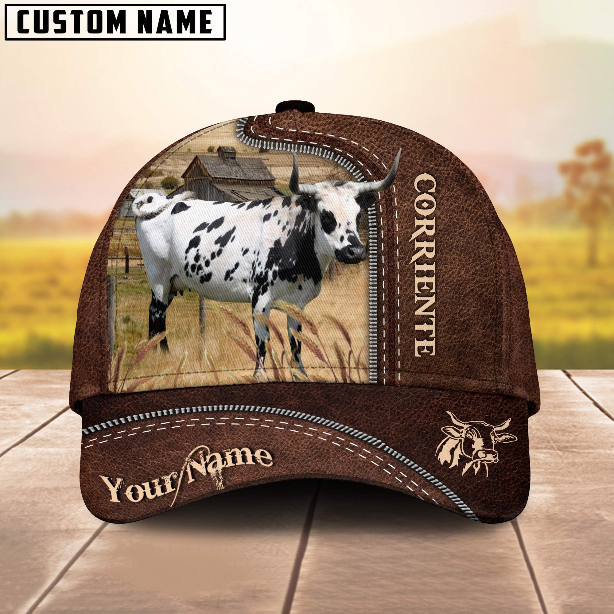 Corriente Customized Name Leather Pattern Cap