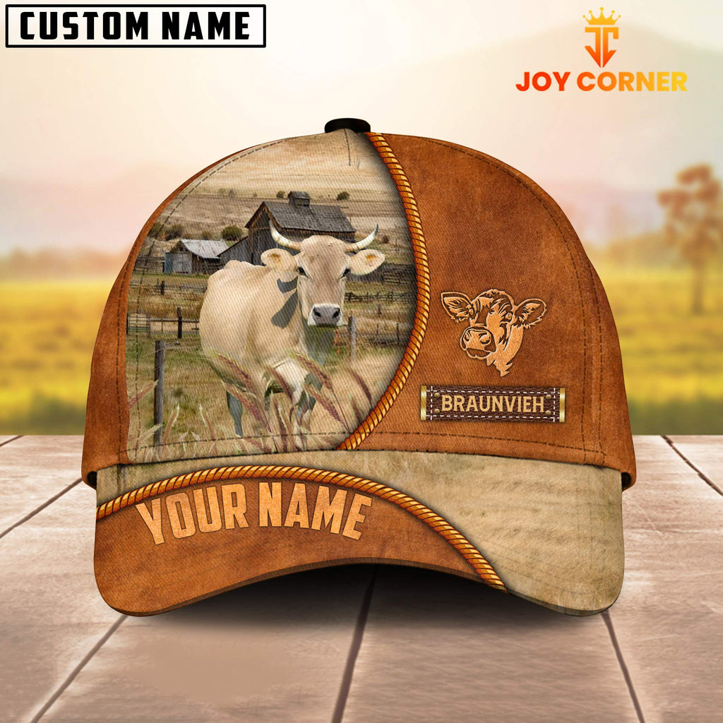 Custom Name Braunvieh Leather Pattern Cap