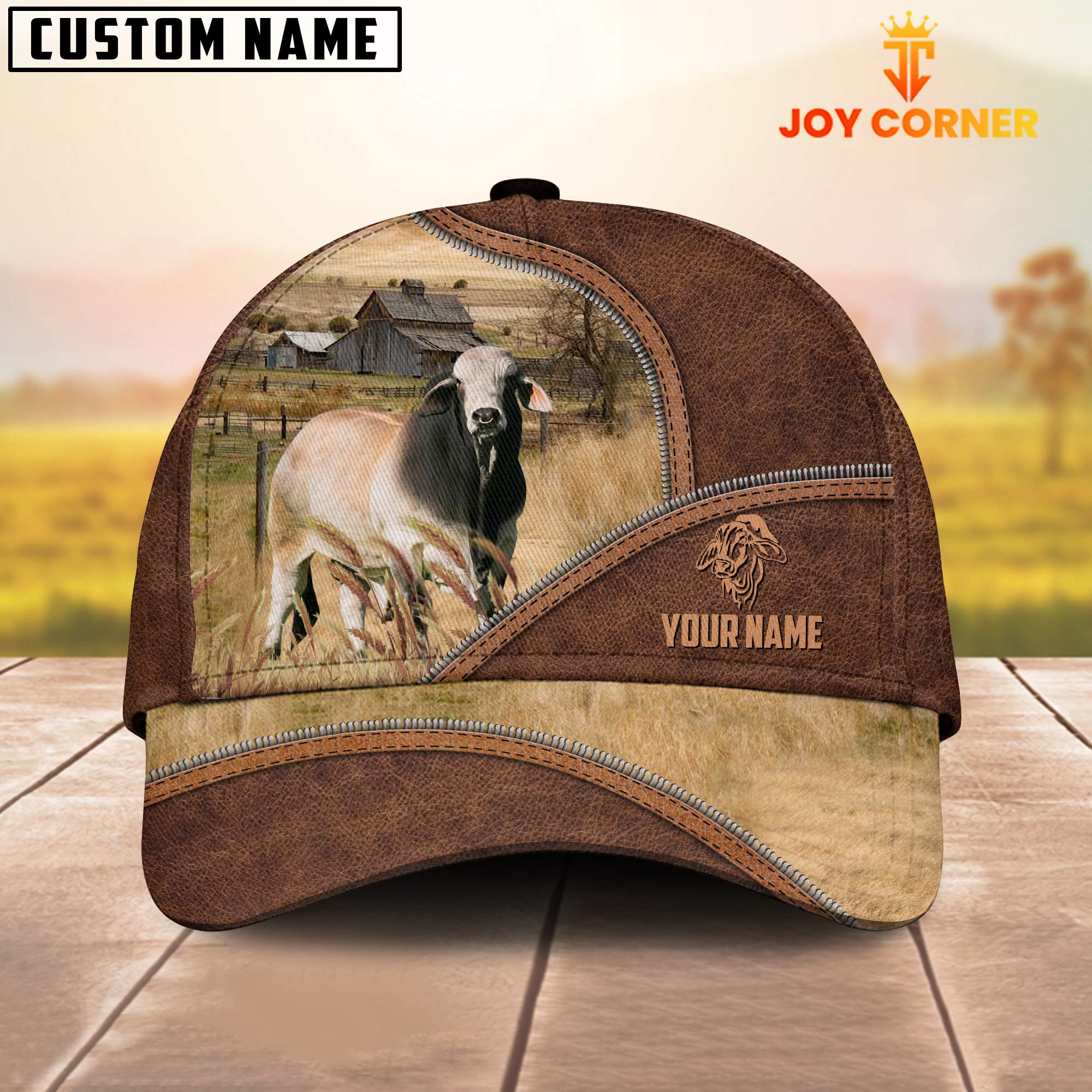 Brahman Zipper Leather Pattern Customized Name Cap
