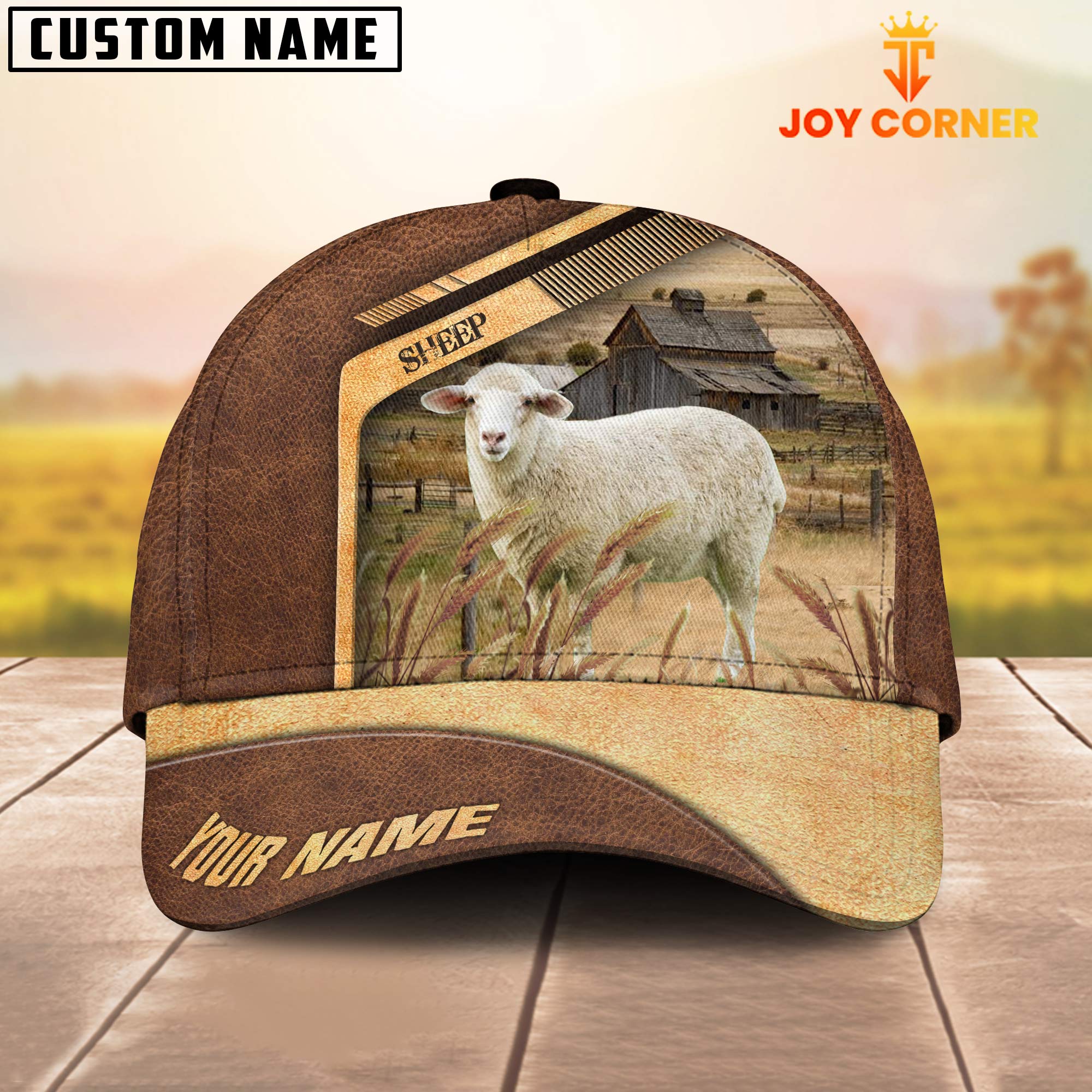 Sheep Customized Name Brown Farm Cap