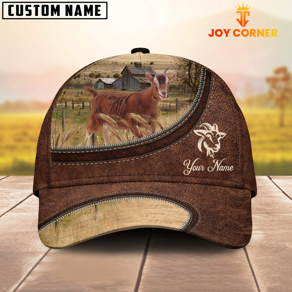 Goat On The Farm Customized Name Leather Pattern Cap