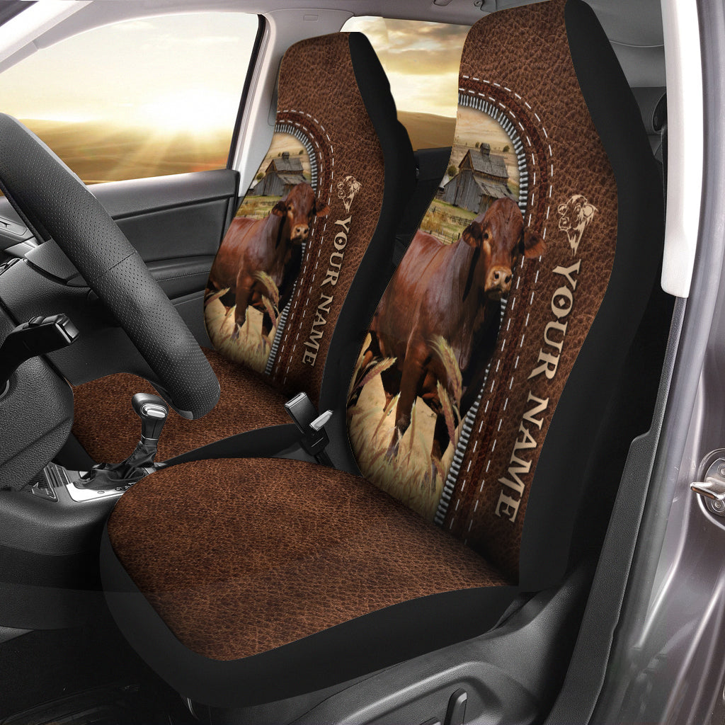 Beefmaster Personalized Name Leather Pattern Car Seat Covers Universal Fit (2Pcs)