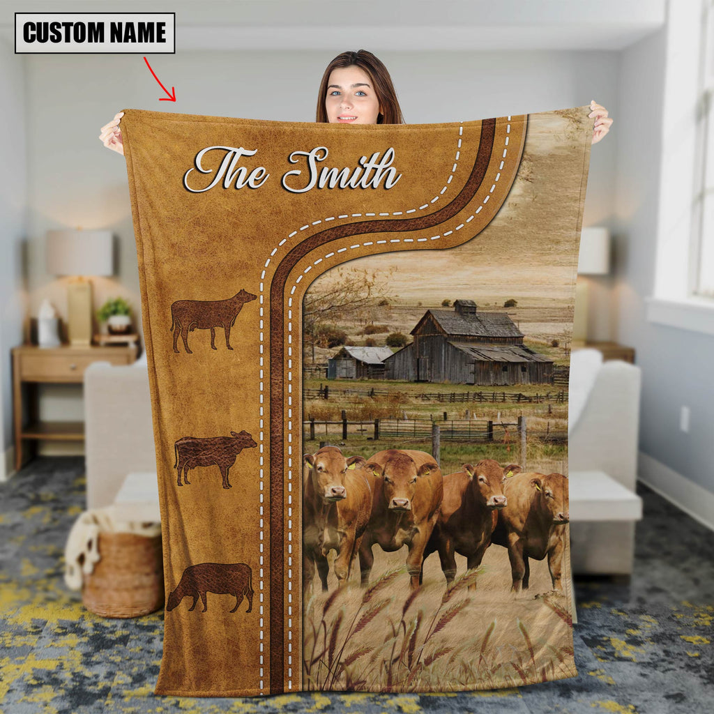 Personalized Limousin Cattle In Field Farmhouse Blanket