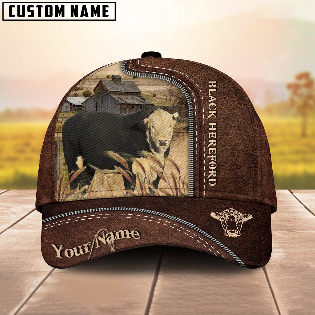 Black Hereford Customized Name Leather Pattern Cap