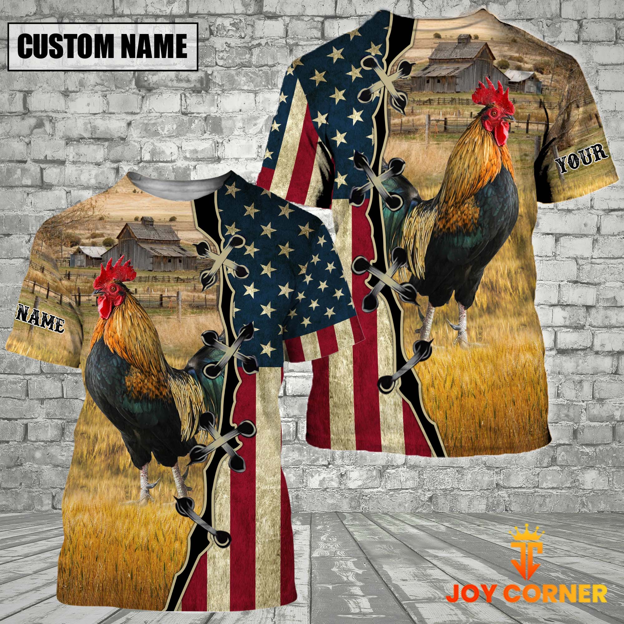 Chicken On Farms Custom Name American Flag 3D Shirt