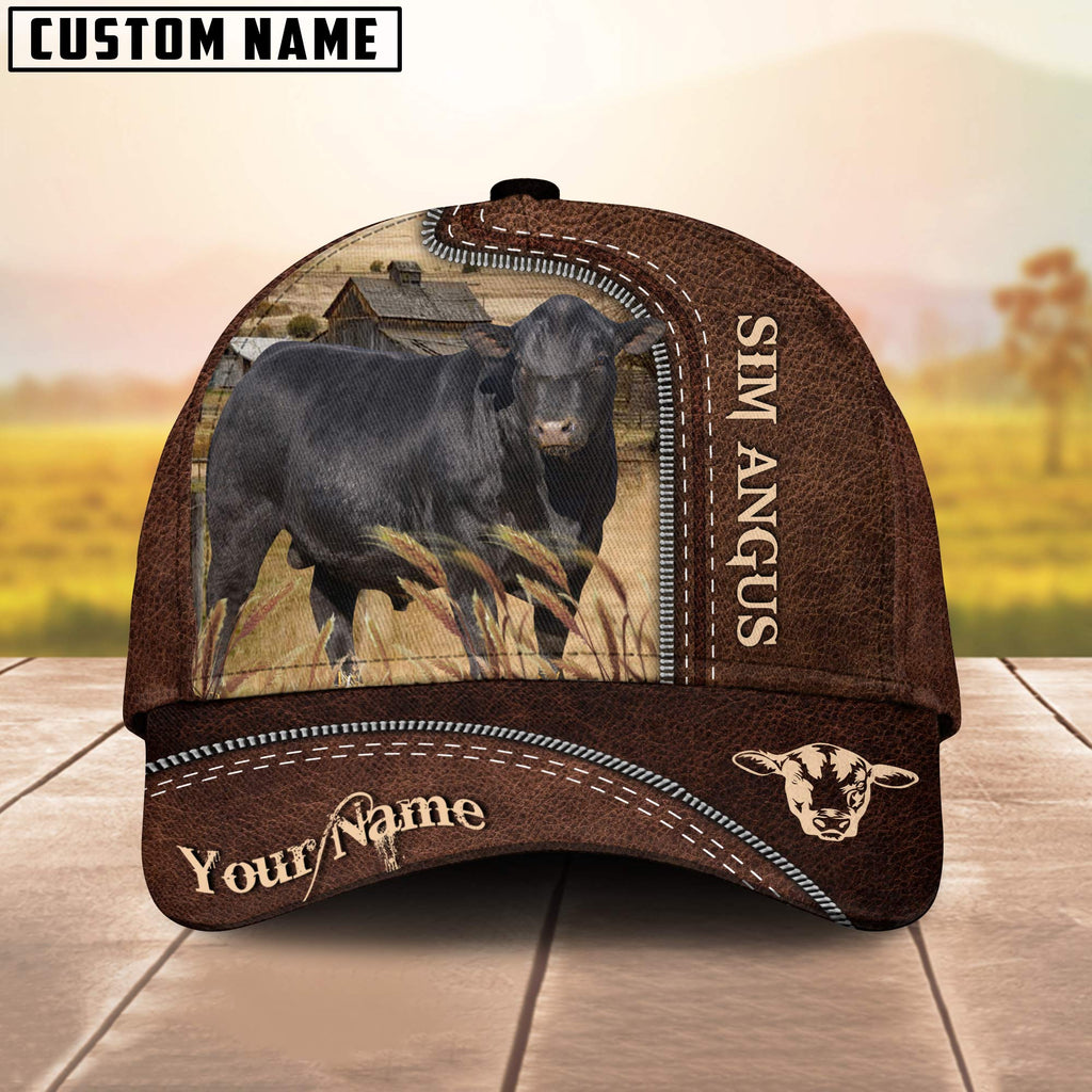 Black Sim Angus Customized Name Leather Pattern Cap