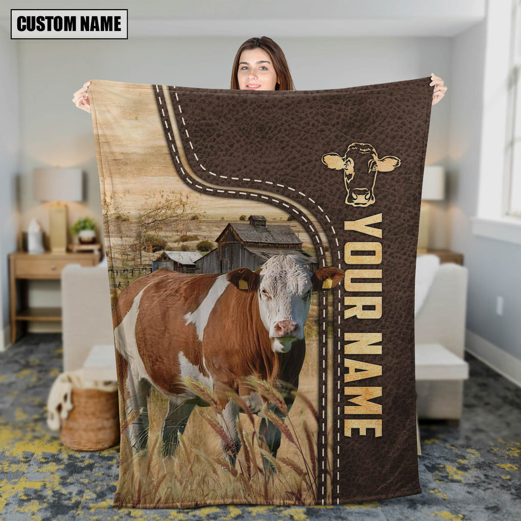 Personalized Name Fleckvieh Leather Pattern Blanket