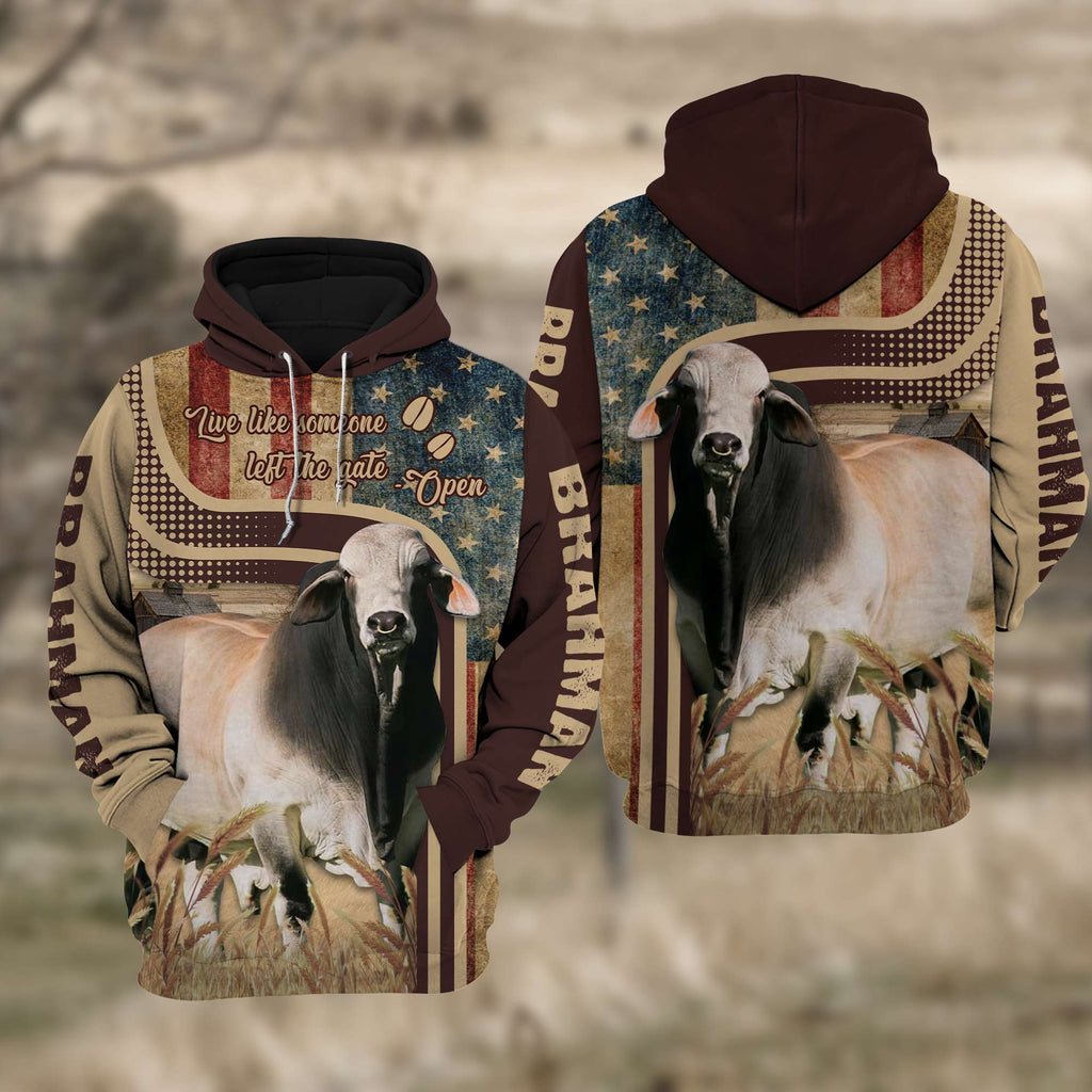Brahman Cattle US Flag All Over Printed 3D Cattle Hoodie TT4