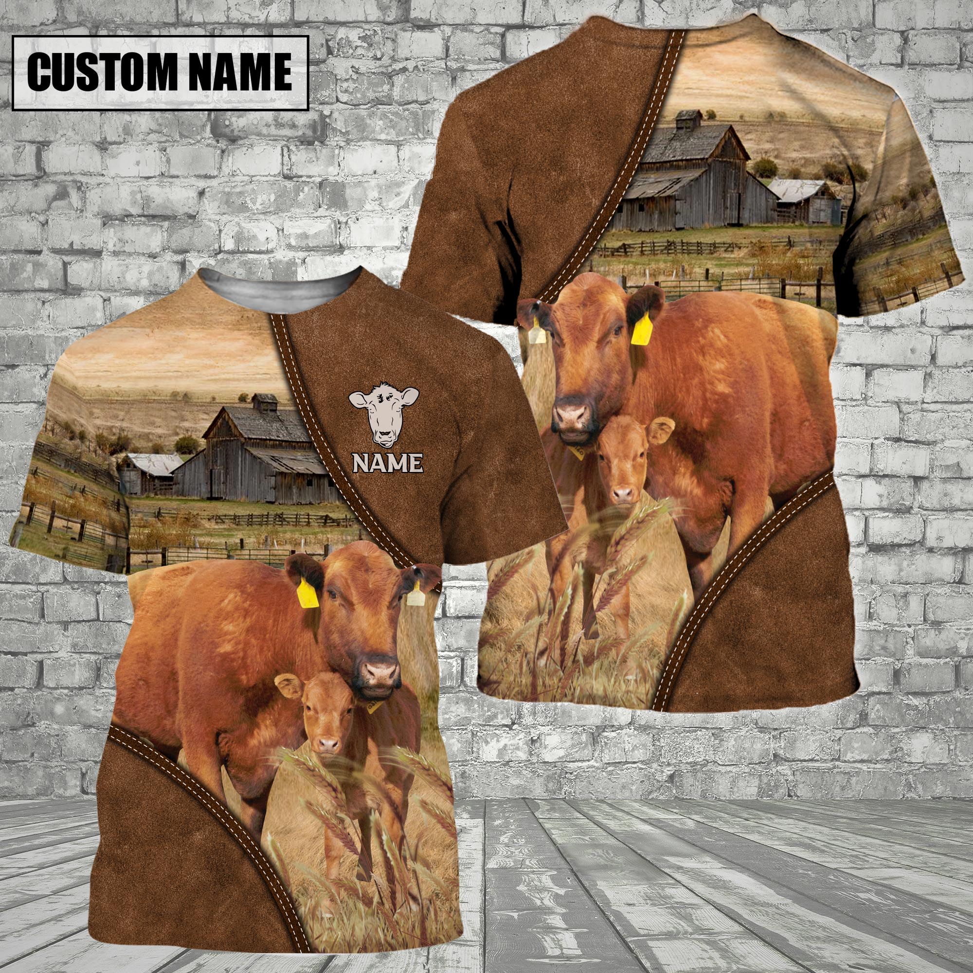 Red Angus Barn Farm Customized Name 3D T-Shirt