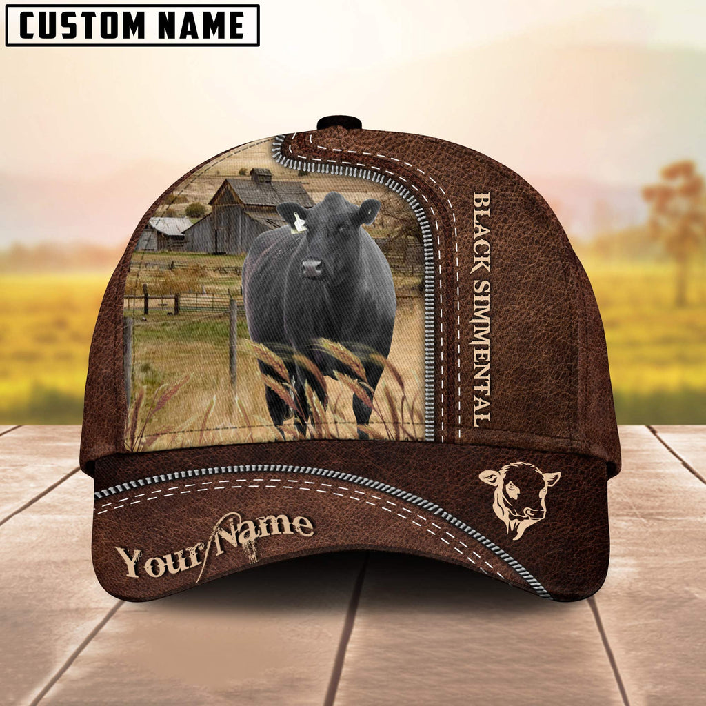 Black Simmental Customized Name Leather Pattern Cap