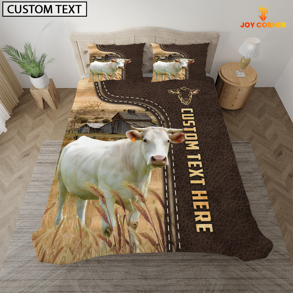 Charolais Custom Text Leather Pattern Bedding Set