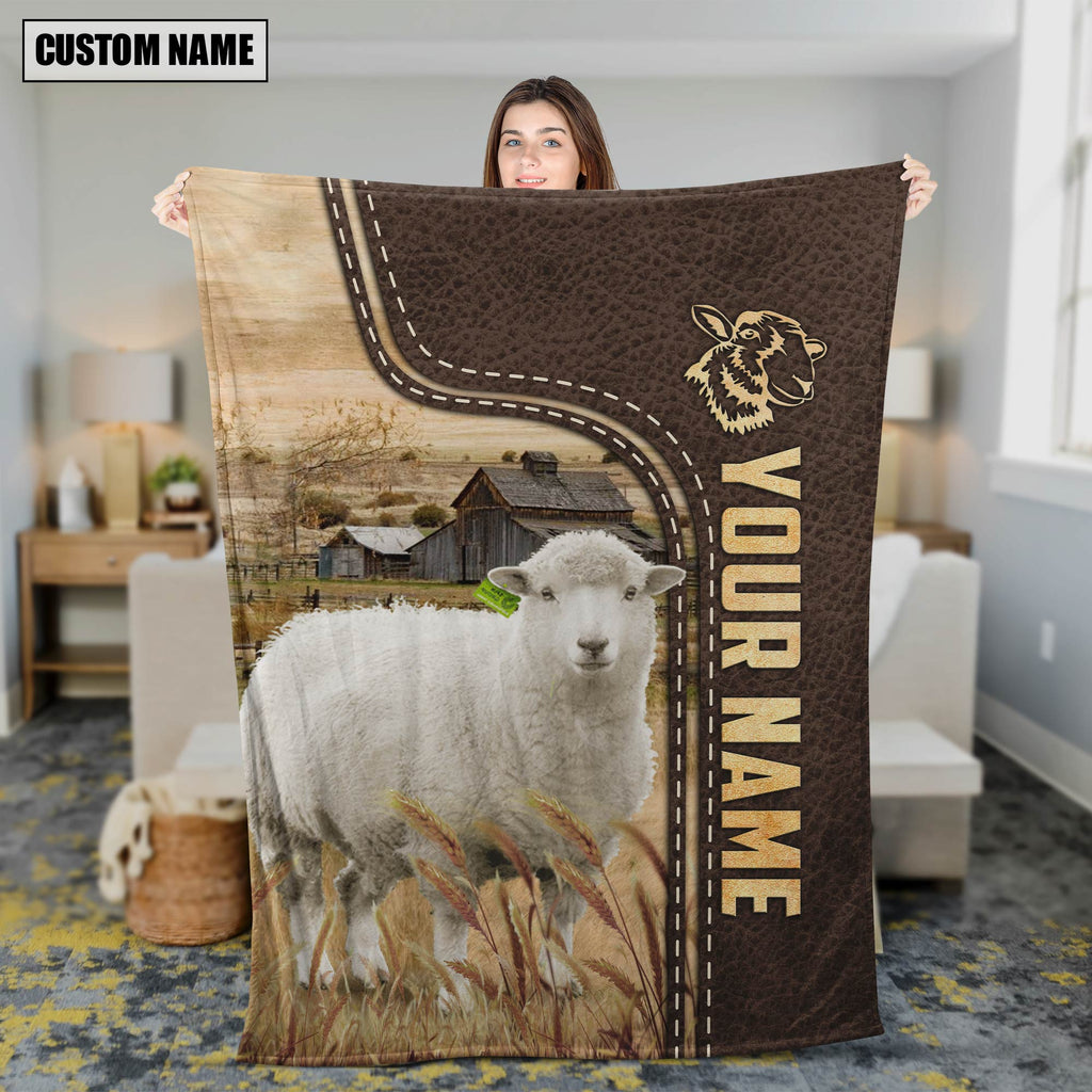 Personalized Name Sheep Leather Pattern Blanket