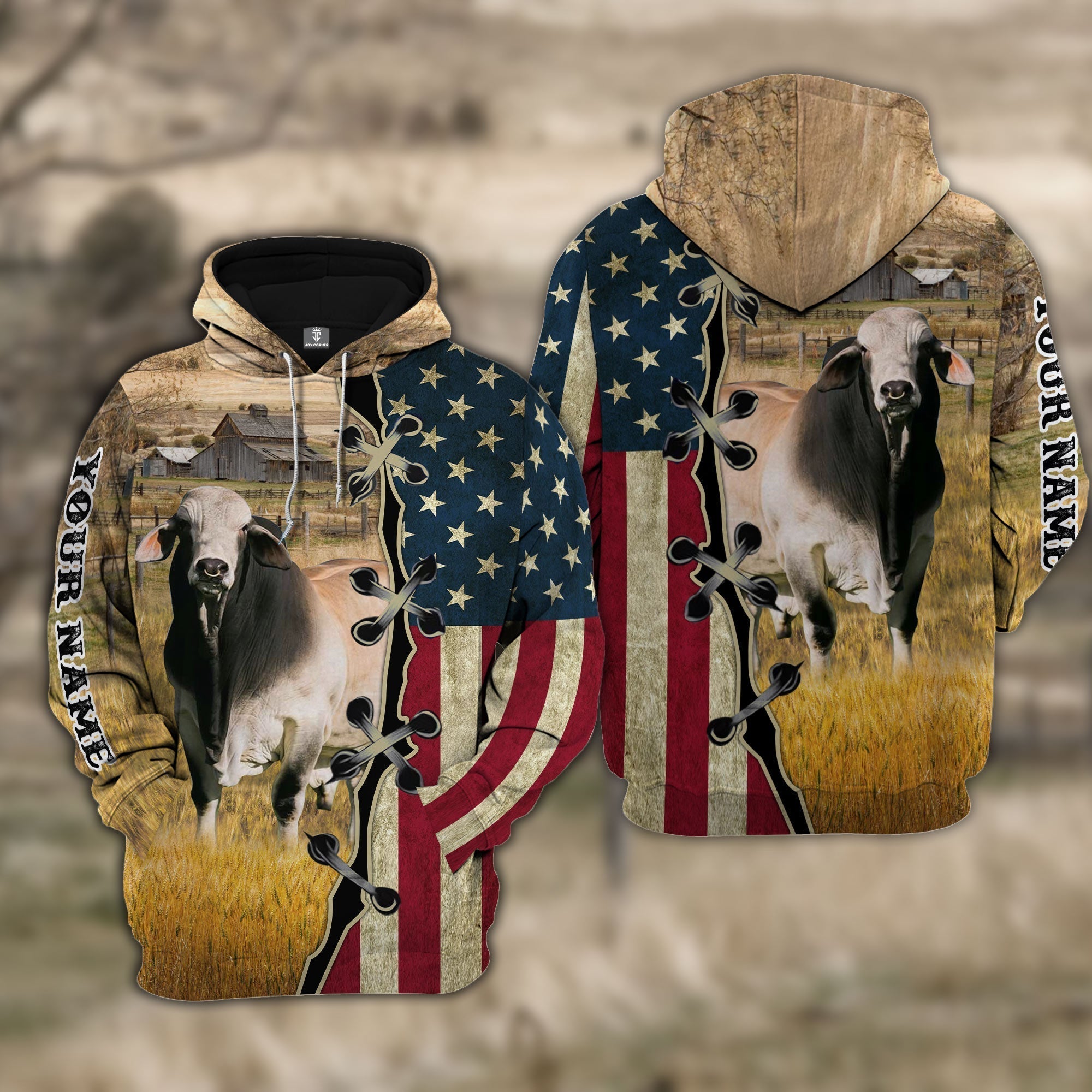 Custom Name Brahman Cattle American Flag 3D Shirt
