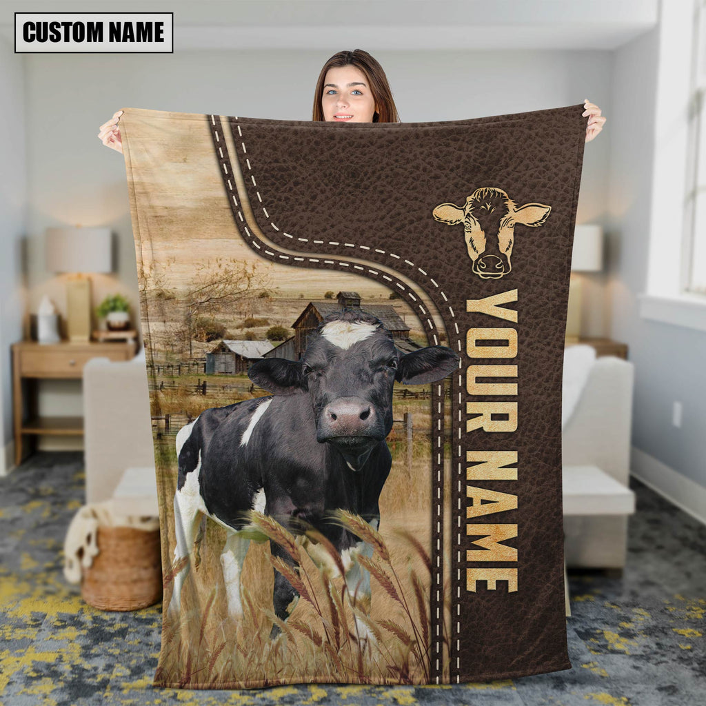 Personalized Name Holstein Leather Pattern Blanket