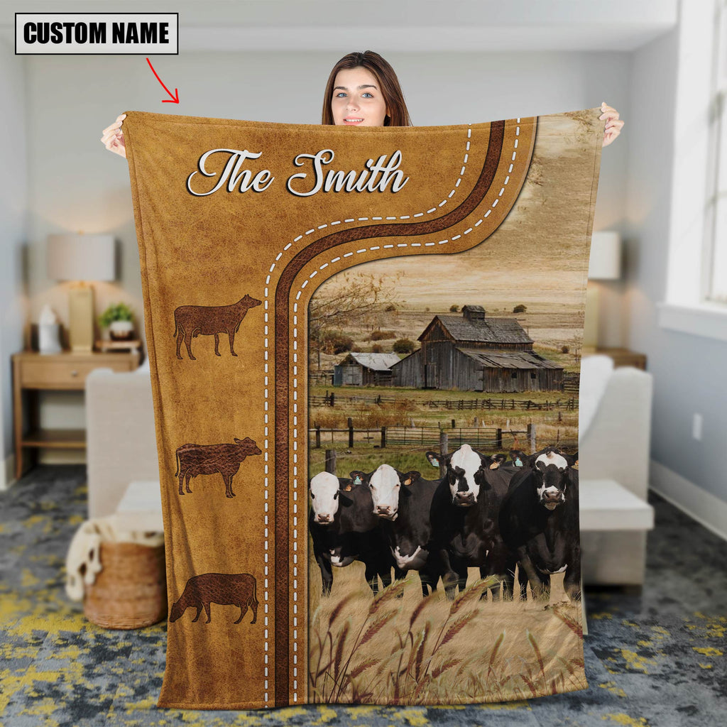 Personalized Black Baldy Cattle In Field Farmhouse Blanket
