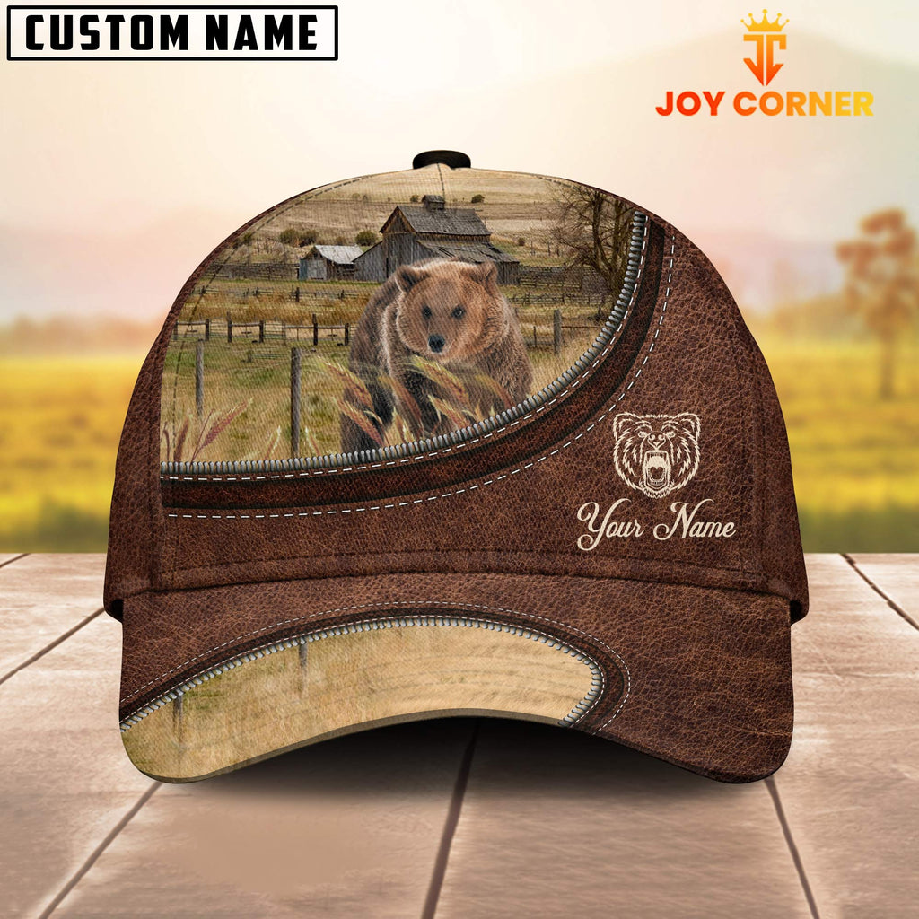 Bear On The Farm Customized Name Leather Pattern Cap