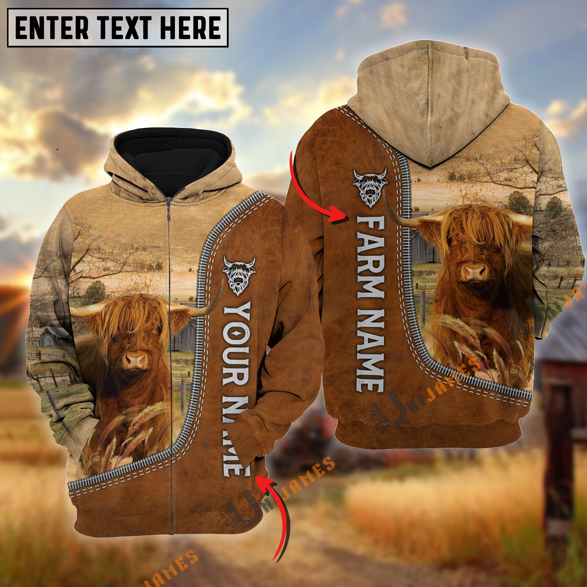 Highland Farming Happiness Personalized Name 3D Hoodie
