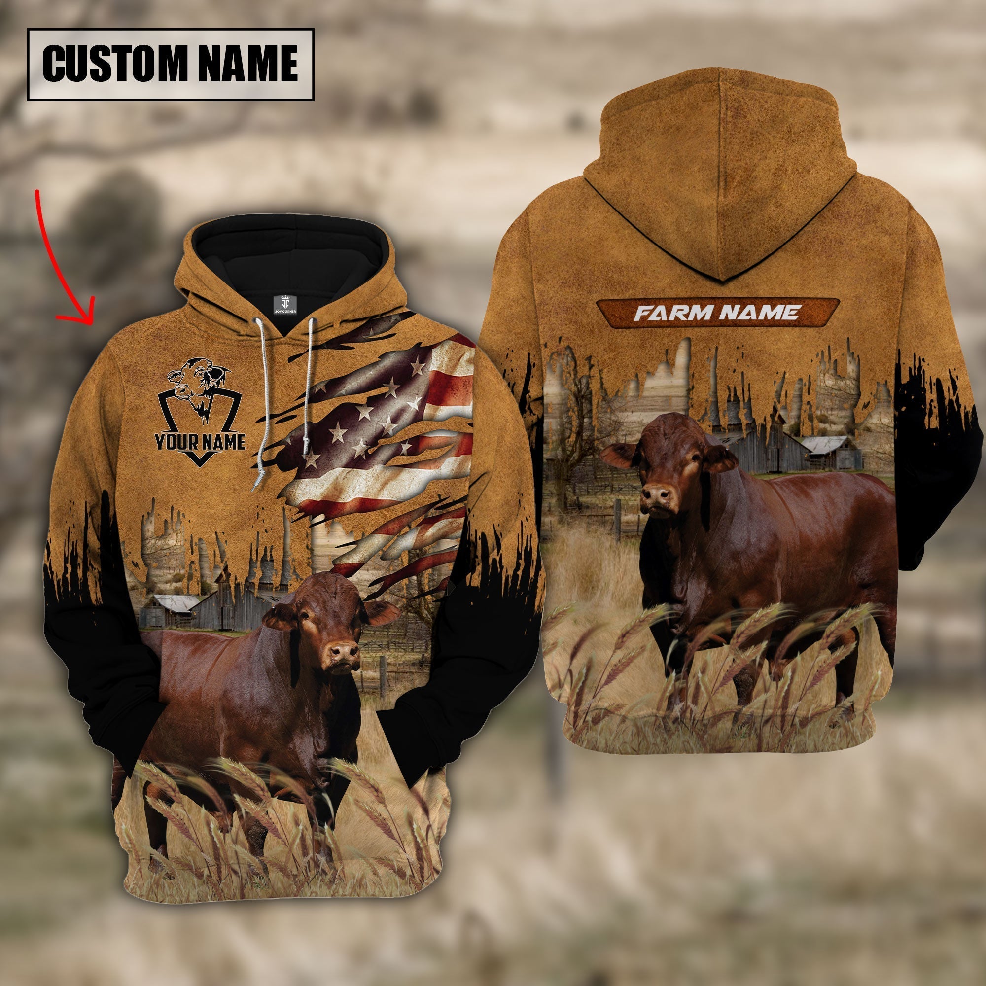 Beefmaster Custom Name US FLAG Pattern Hoodie