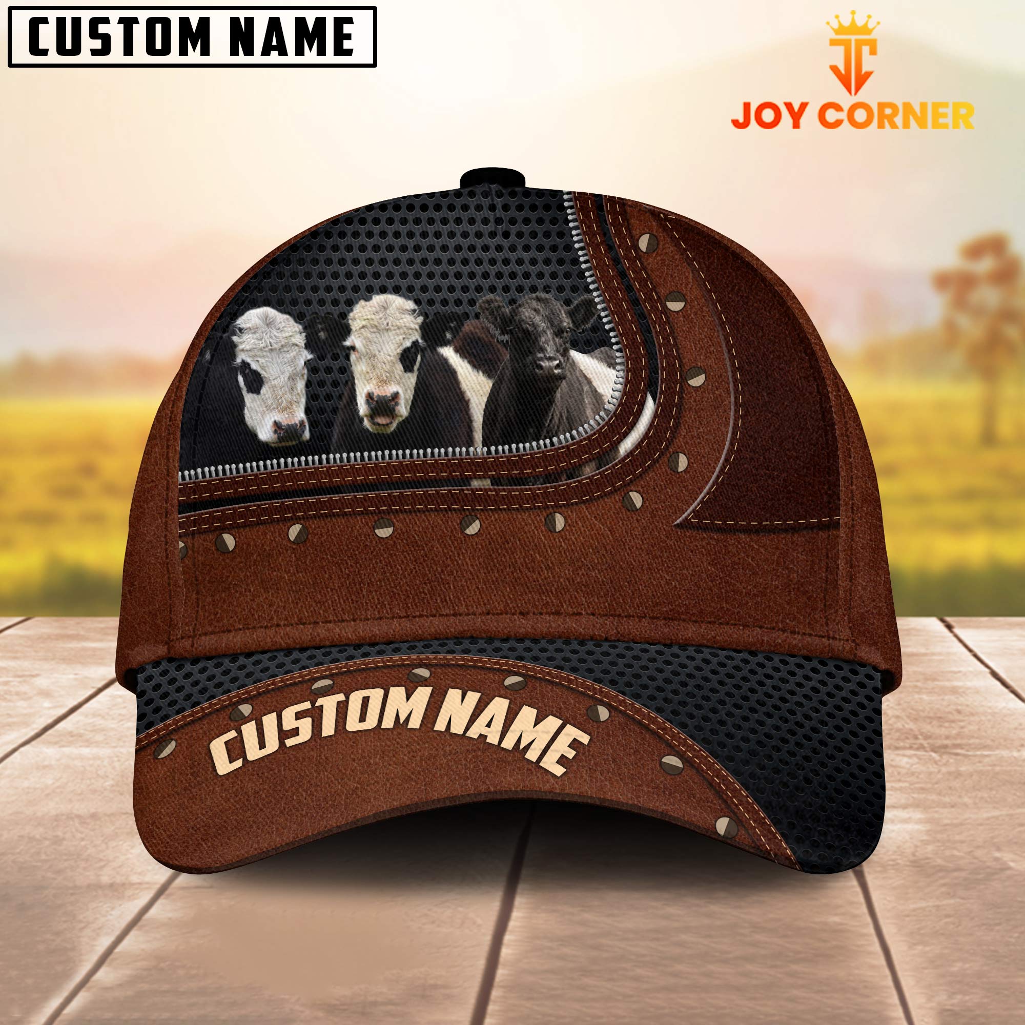 Belted Galloway Happiness Zipper Pattern Customized Name Cap