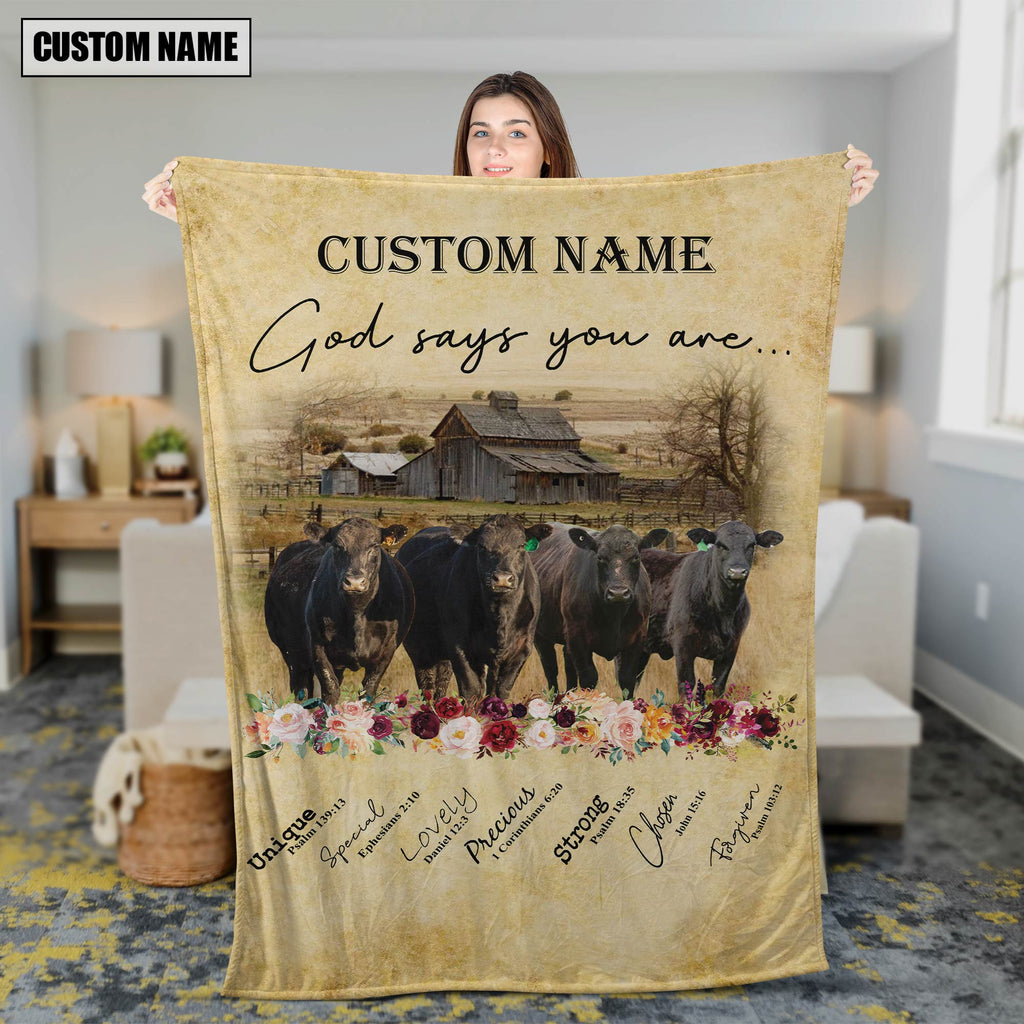 God Says You Are - Personalized Name Black Angus Blanket
