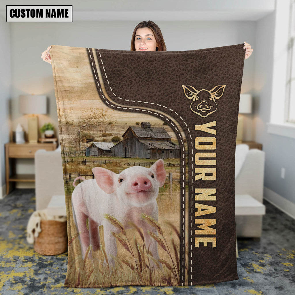 Personalized Name Pig Leather Pattern Blanket