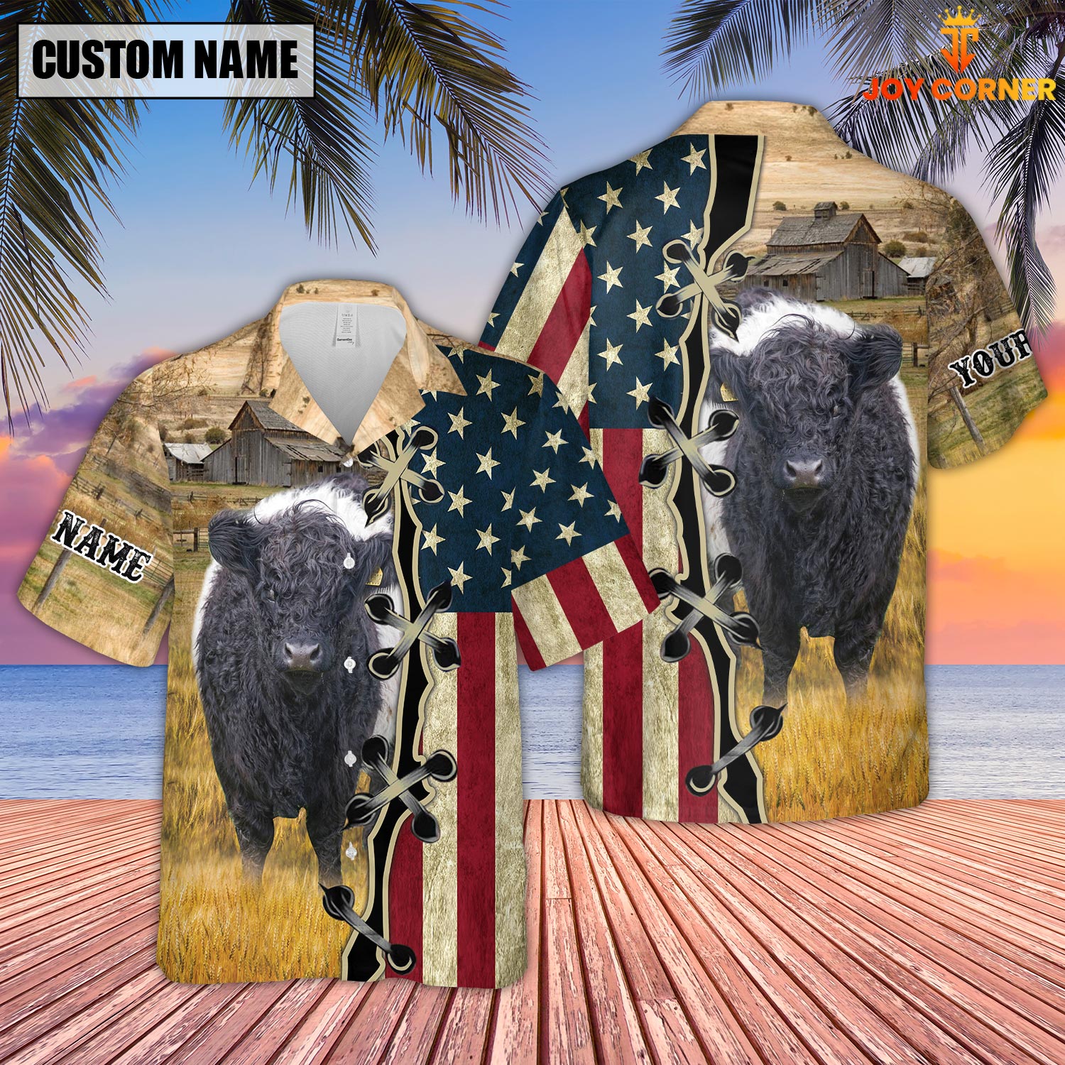 Belted Galloway On Farms Custom Name American Flag 3D Shirt