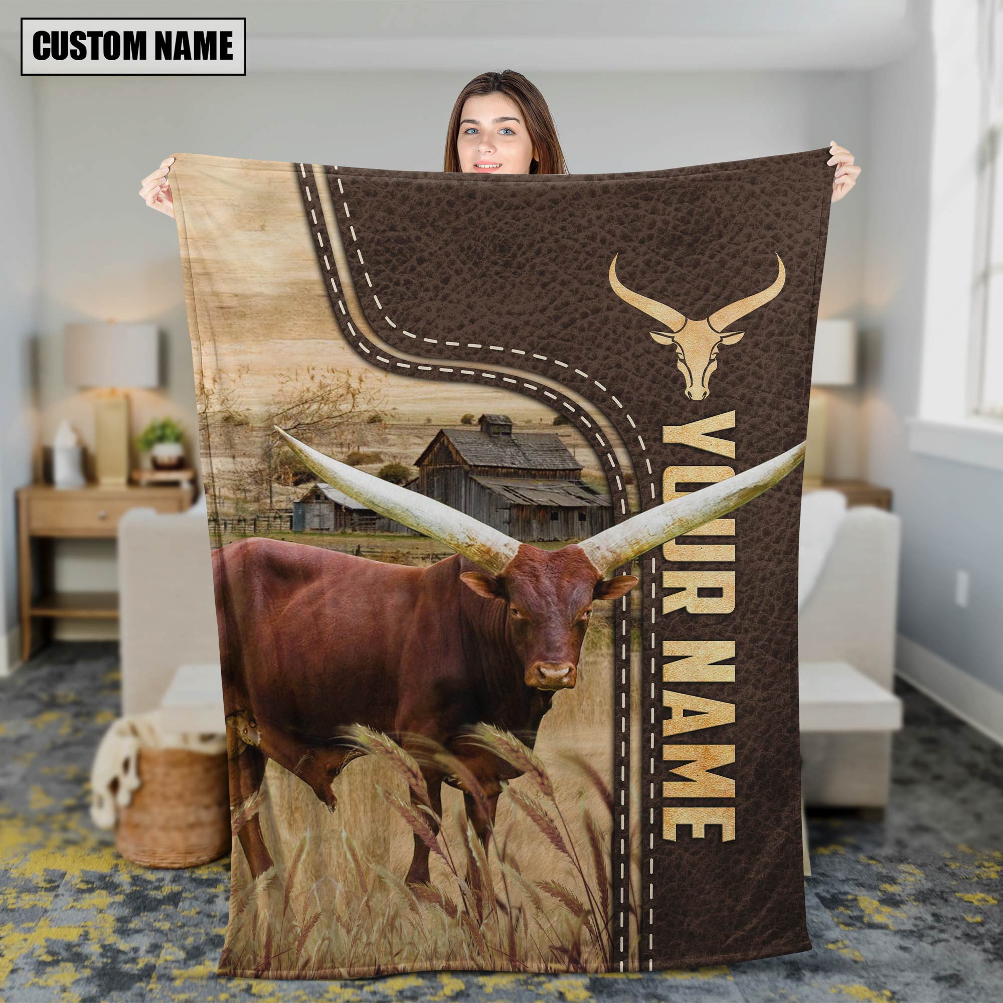 Personalized Name Watusi Leather Pattern Blanket