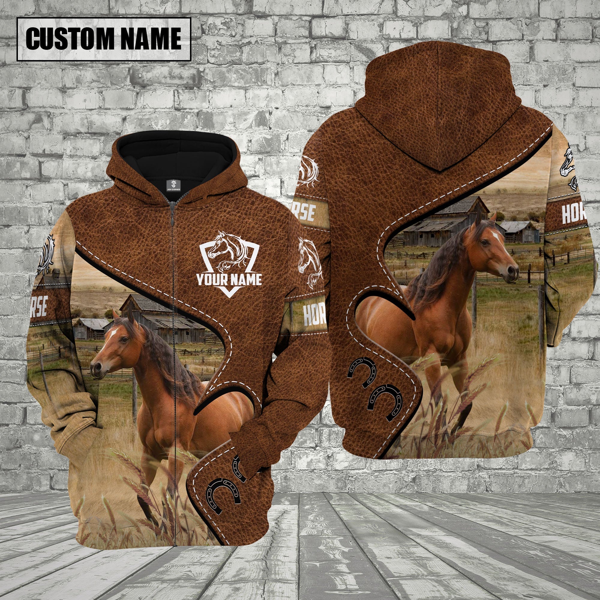 Farm Brown Horse Heart Shape Custom Name 3D Shirts